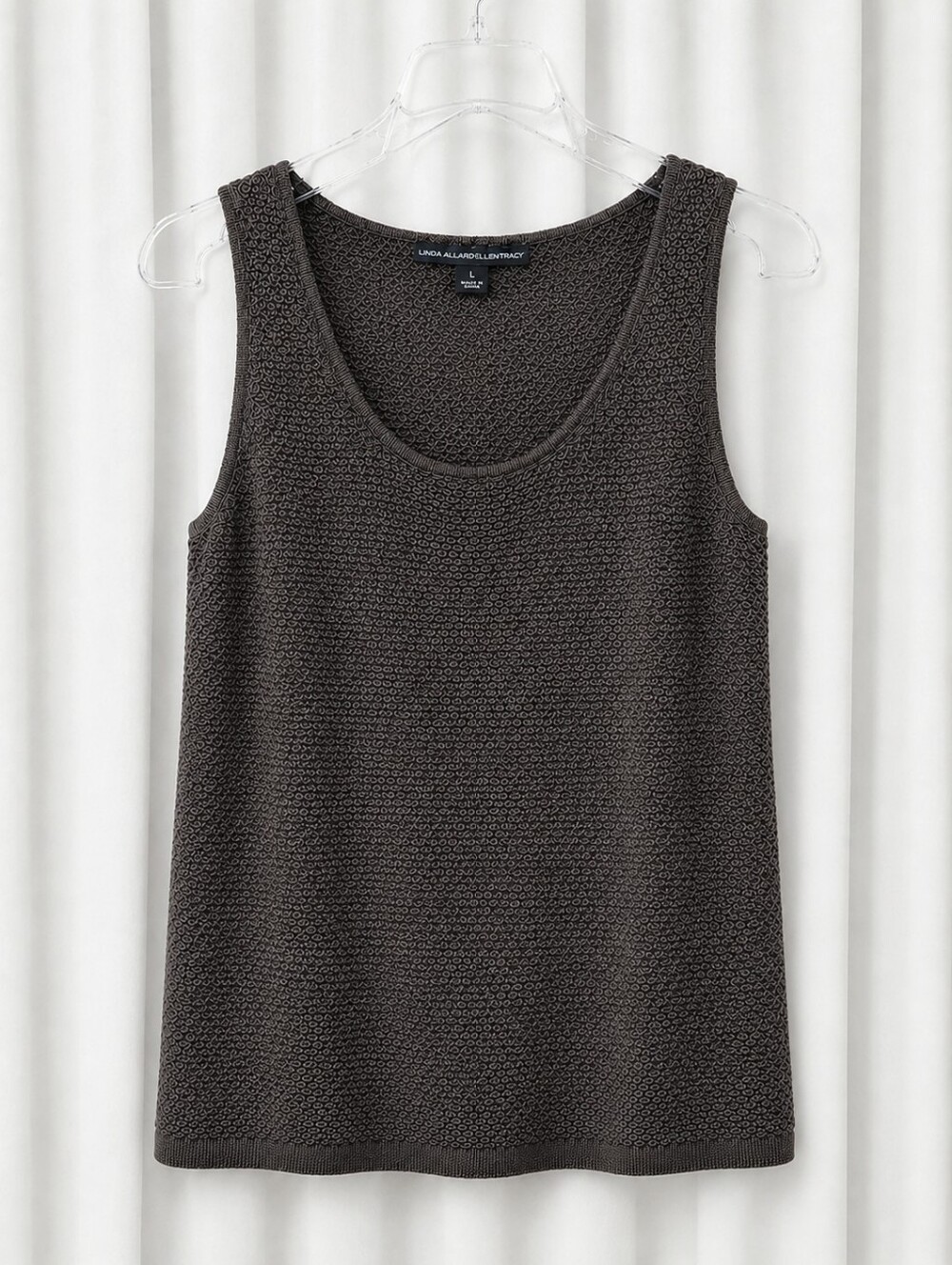 Linda Allard Ellen Tracy Vintage Dark Brown Silk Textured Knit Tank Sweater